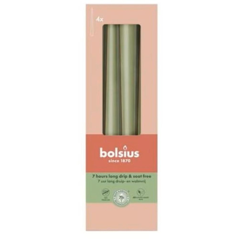 Lumanari Conice Bolsius Verde Metalizat, 4 Bucati