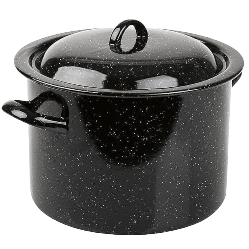 Oala Emailata Inalta cu Capac, 40 cm, 40 l, Negru, Emailul Medias