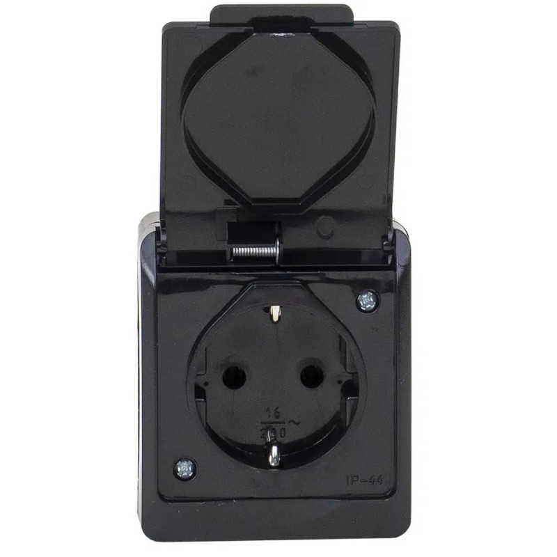 Priza Simpla Neagra cu Capac Hermes, 16 A/250, IP44