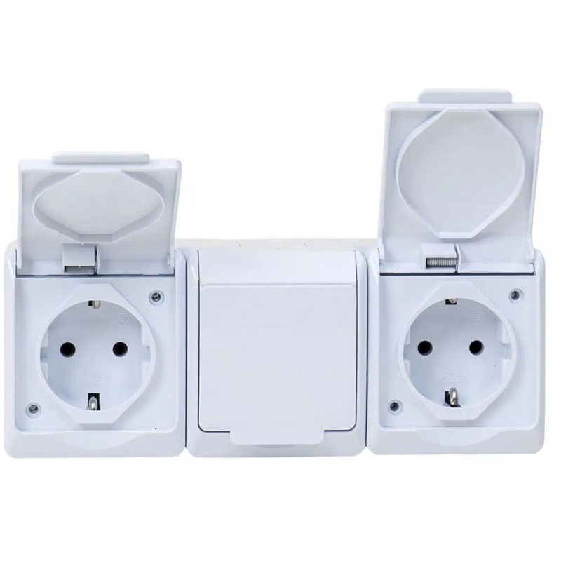 Priza Tripla Alba cu Capac Hermes, 16 A/250, IP44