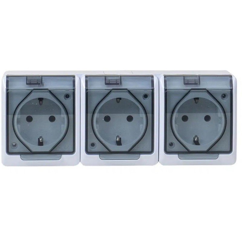 Priza Tripla cu Capac Transparent Hermes, 16 A/250, IP44