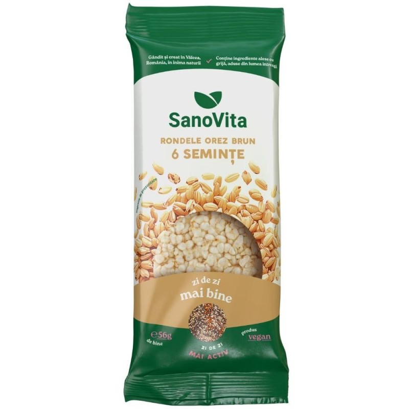 Rondele din Orez Brun cu 6 Seminte, Sanovita, 56 g