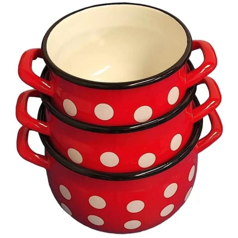 Set Oale Mici Bombate, Emailate, cu Buline, 2.5 / 3 / 4 l, 3 Bucati, Perfect Home
