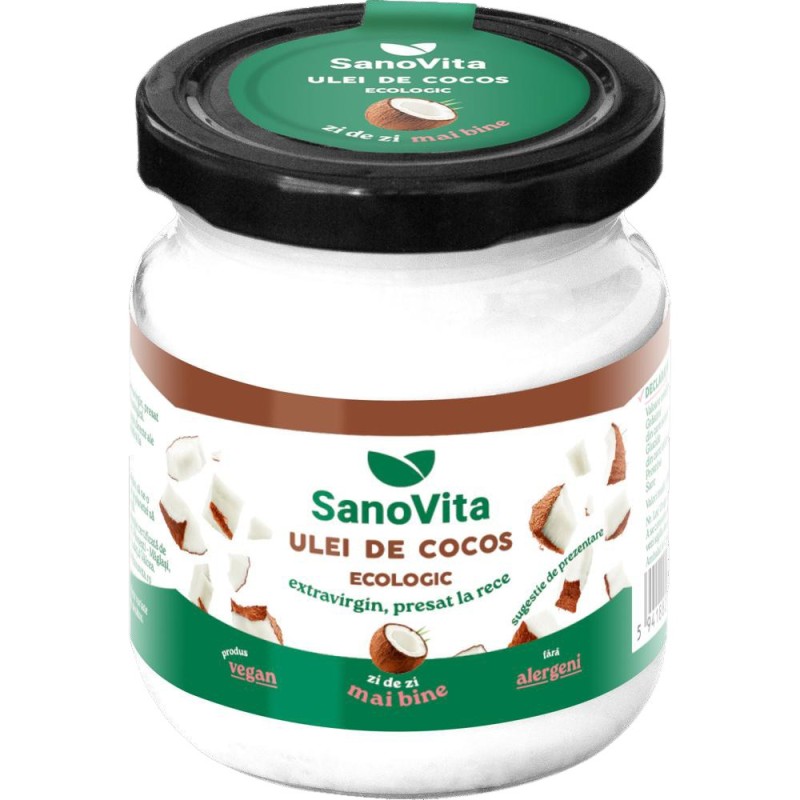 Ulei de Cocos Extravirgin Ecologic, Presat la Rece, Sanovita, 200 ml