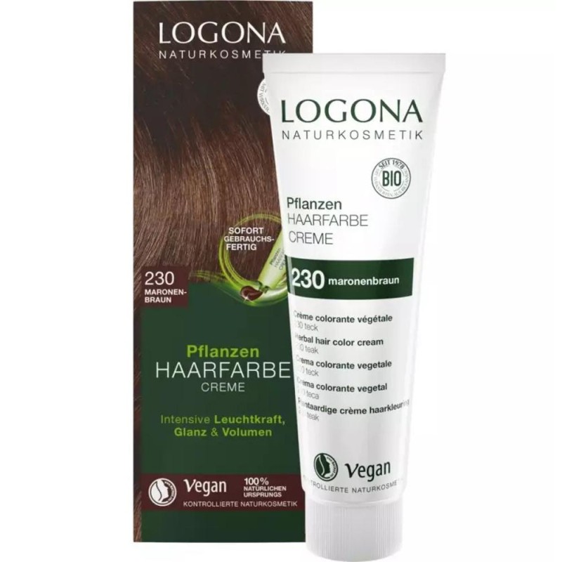 Vopsea de Par Crema, Bio, Saten Teak 230, 150 ml, Logona